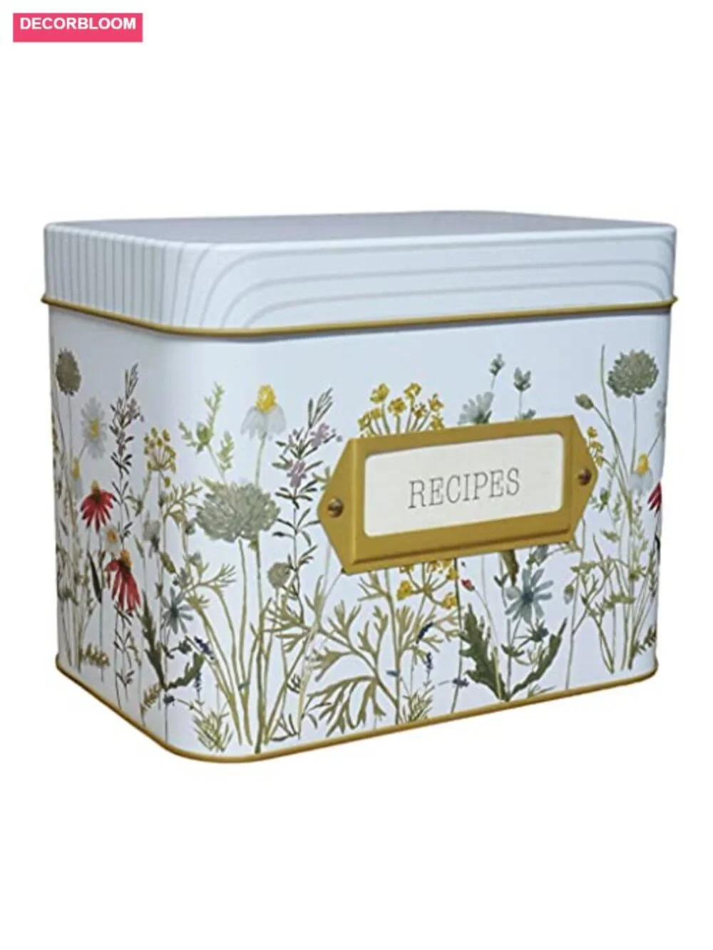 Recipe Box Tin with 100 4x6 Cards & 12 Dividers Wildflower Print